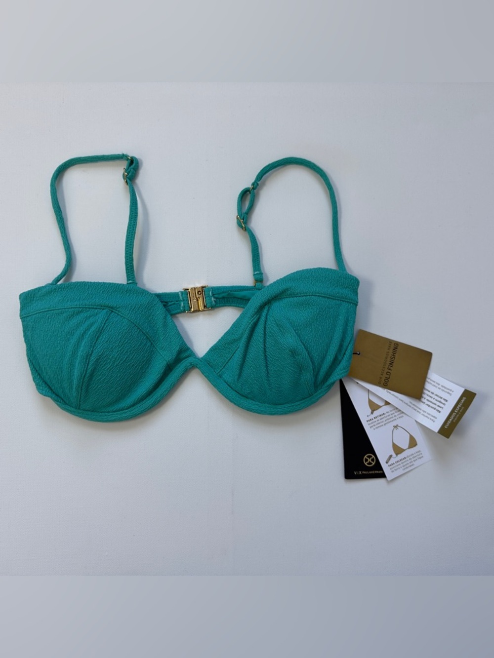 Vix Paula Hermanny Taylor Bandeau Bikini Top Teal Blue Size L NWT